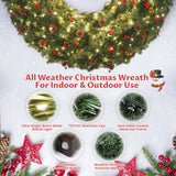 48inch Large Christmas Wreath - Outdoor Christmas Wreath with 300 Lights and Timer Remote Control, Red Bows, Jingle Bells, Pine Cones, Berry Clusters - 720 PVC Tips Artificial Pre Lit Xmas Wreaths Vuskly