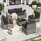 Aoxun 6 Pieces Patio Furniture Set Wicker Rattan Outdoor Sectional Conversation Set with Coffee Table and 4” Thickened Cushions, Gray Black (Waterproof Cover Included) Aoxun
