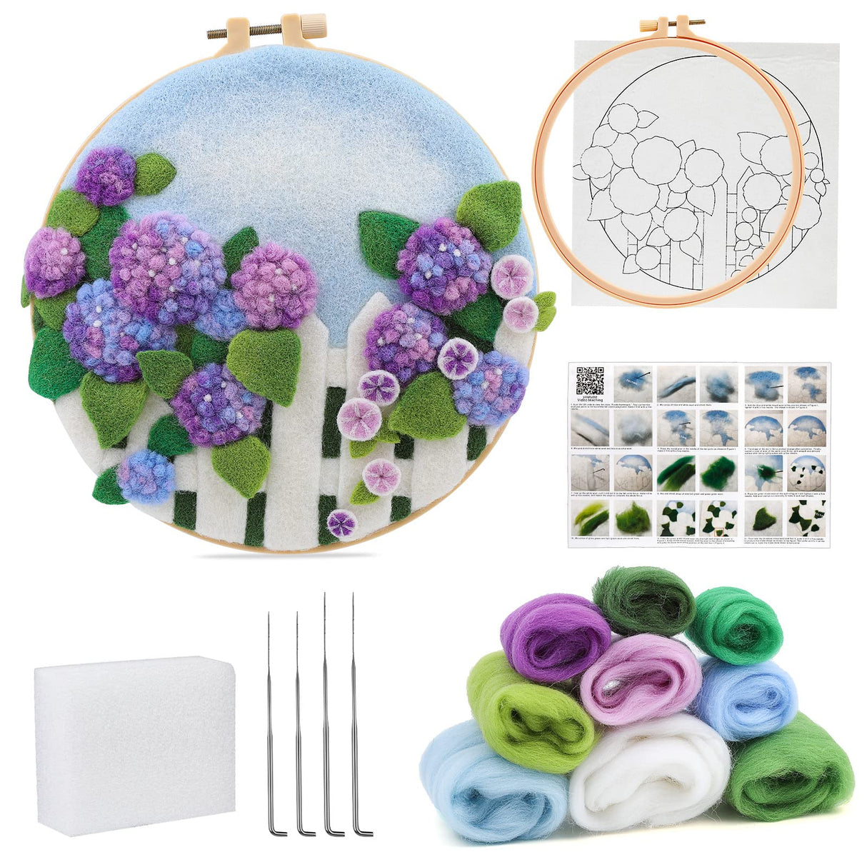 kgxulr Needle Felting Kit, Felt Painting Kit for Beginners, Felt Painting Set with Felting Needles,Needle Felting Pad, Felting Wool, Decorative Frame,DIY Instructions,Used for Home Decoration kgxulr