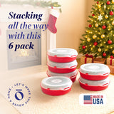 HOMZ 6-Pack Seasonal Holiday, Decorative Wreath Storage Organizer, 24 Inch, Red & Clear - Stackable Plastic Containers for Christmas Ornament Decorations HOMZ