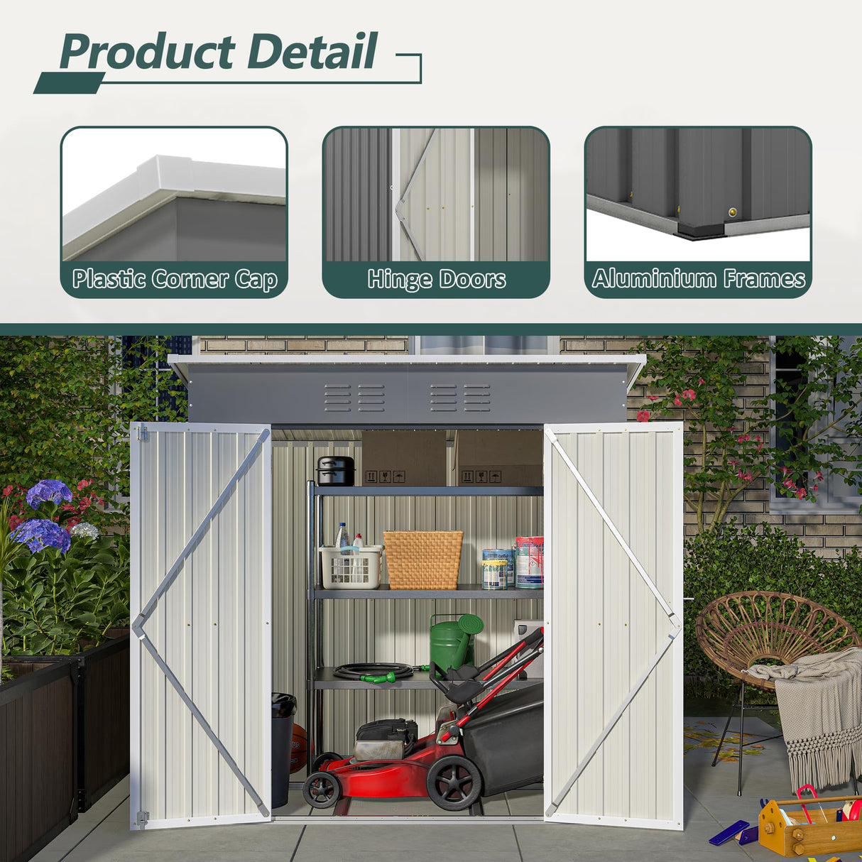 6x4 FT Outdoor Storage Shed with Lockable Double Doors, Aluminum Frame, Weatherproof with Frame Floor, Metal Tool Shed for Garden, Backyard, Patio, and Equipment Storage Mulinsonfly