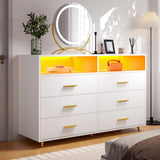 EnHomee Dresser, Dresser for Bedroom, White Dresser with LED, Wood Dressers & Chests of Drawers, 6 Drawers Dresser for Bedroom, Dresser Wood, Large Dressers Bedroom Furniture EnHomee