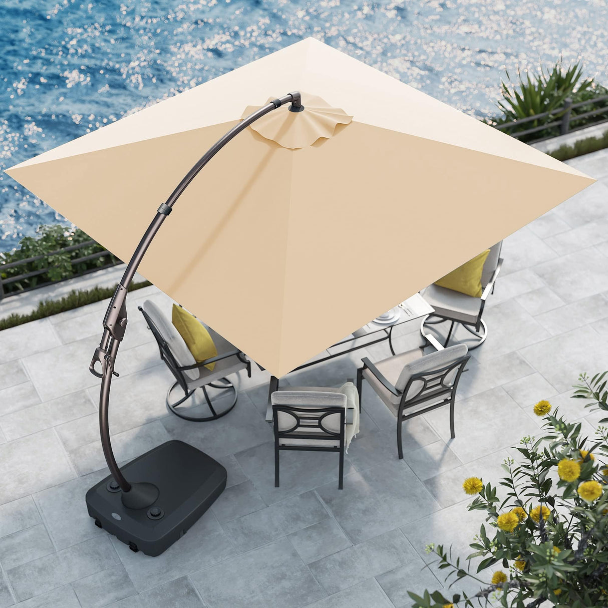 Grand patio 10x10 FT Patio Offset Umbrella Large Square Aluminum Cantilever Umbrella Base Included for Deck Porch (Champagne, 10x10 FT) Grand patio