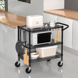 Folews Heavy Duty Rolling Cart with Wheels, 3 Tier Commercial Grade Utility Cart Metal Kitchen Storage Trolley Wire Cart Food Storage Cart Service Cart with Handle Bar & Shelf Liner, Black Folews