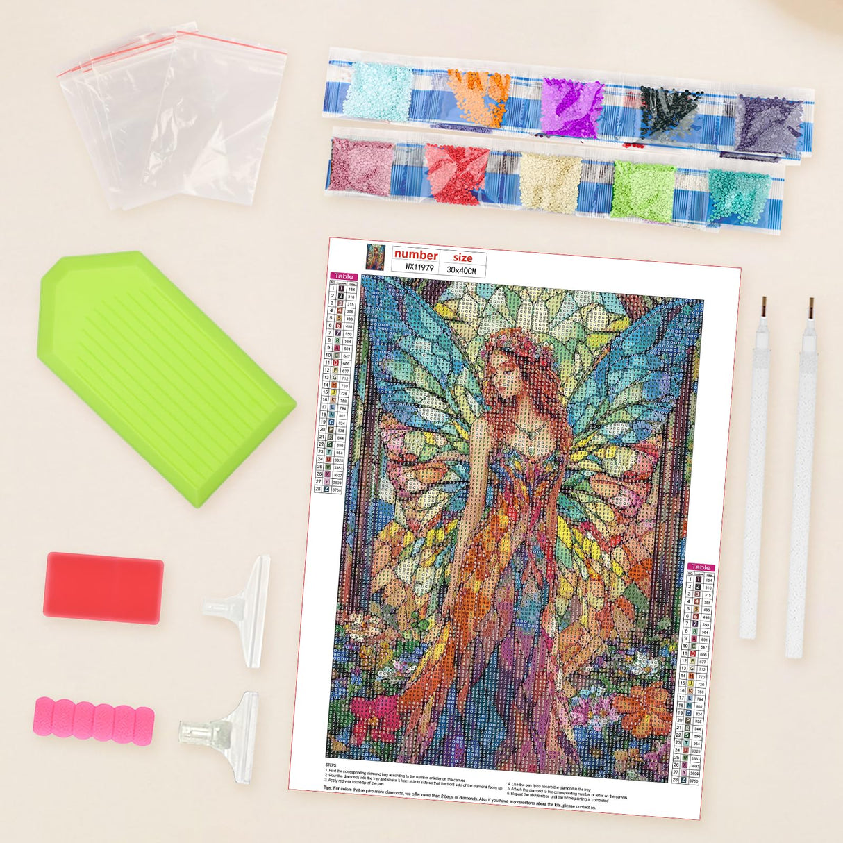 Lxmsja Fairy Stained Glass Diamond Art Kits for Adults, Flowers Diamond Painting Kits for Beginners, 5D DIY Full Drill Gem Art Crafts for Adults, Home Wall Decor 12x16 inch Lxmsja
