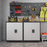 FATIGOS 31.5''H Metal Storage Cabinet with Wheels, Garage Storage Cabinet with Lock, Lockable Steel Rolling Tool Chest with Doors & Adjustable Shelves for Garage, Home, Office, Assembly Required FATIGOS