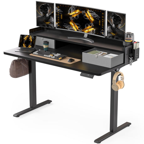 WALKINGDESK 48x24 Inches Electric Standing Desk with 2 Drawers, Height Adjustable Stand up Desk for Home Office, Inches Ergonomic Sit to Stand Desk with Storage Shelf, DIY Board, Hooks, Black WALKINGDESK