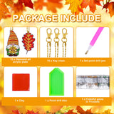 Whaline 15Pcs Fall Diamond Drawing Keychain Kit Autumn Gnome Animal Plants Fall 5D DIY Diamond Art Ornaments Rhinestone Mosaic Making Full Drill Diamond Key Chain for Kids Crafts Gifts Party Supplies Whaline