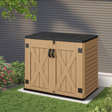 YITAHOME Outdoor Horizontal Storage Shed with X-Shaped Lockable Door, 35 Cu Ft Weather Resistant Resin Tool Shed w/o Shelf, Ideal for Bike, Trash Cans, Garden Tools, Lawn Mowers, Brown YITAHOME