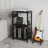 YAKANJ End Table with LED Light,Record Player Stand with Charging Station,Vinyl Records Storage,Turntable Stand Albums Storage for Music Room Studio-Industry Black YAKANJ