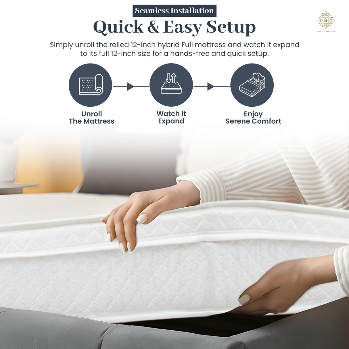 Aylas Furniture Full Size Mattress - 12 Inch Hybrid Mattress Full Size with High Density & Comfort Cold Foam with Continuous Coil Bonnell Springs - Eco-Friendly, Breathable Full Mattress Medium Firm Aylas Furniture
