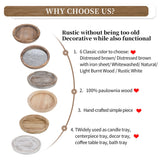 Hanobe Rustic Wooden Serving Tray: Round Wood Decorative Tray Rustic White Centerpiece Candle Holder Trays Farmhouse Ottoman Tray for Decor Kitchen Counter Home Decor for Coffee Table Hanobe