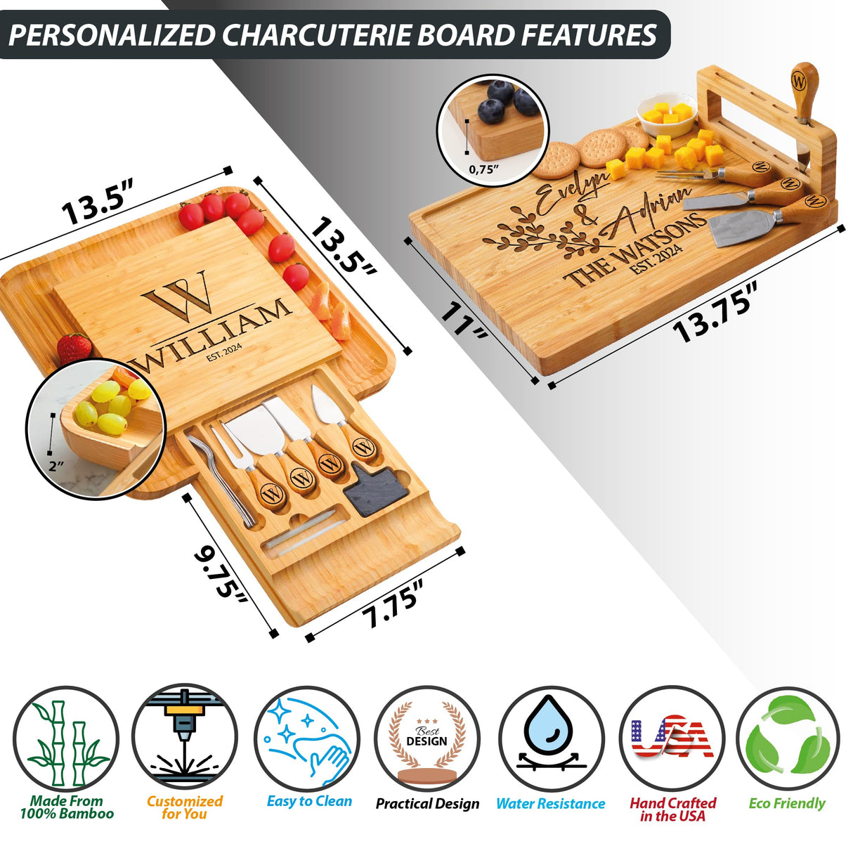 Personalized Charcuterie Board Gifts Set, Custom Large Cheese Board, Charcuterie Board for Wedding, Anniversary, Birthday, Housewarming, Engagement, Party, New Home Gift Couple, Fathers Day, Christmas Generic