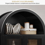 YITAHOME 71" Arched Cabinet Bookshelf Bookcase with LED Light/Wood Display Cabinet with Tempered Glass Doors and Adjustable Shelves/Kitchen Pantry with Storage for Living Room,Dining Room-Black YITAHOME