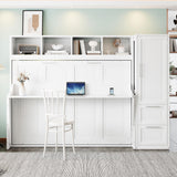 Ball & Cast Queen Size Murphy Bed Wall Chest with Closet and Storage Drawers,Wood Hideaway Platform Bedframe can be Folded,Easy Assembly,for Kids Bedroom,Student Dorms,White Ball & Cast