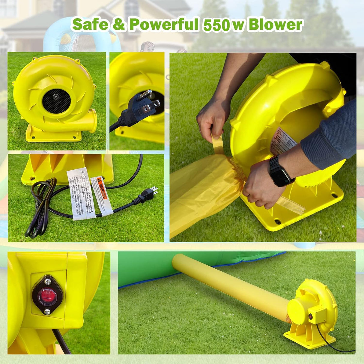 FBSPORT Inflatable Bounce House, 9 in 1 Water Slide with Blower, Bouncy House for Kids Indoor Outdoor Wet Dry Combo Water Bounce House with Football Shooting, Water Gun, Splash Pool, Bounce Area, Hose FBSPORT