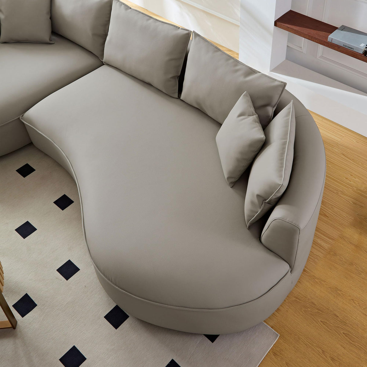 128.74" Curved Sectional Sofa, Modern Oversized Couch, Luxury Modular 5-Seater Couch with Chaise, Leathaire Upholstered Comfy Sofas for Living Room, Apartment, Office, Light Grey Left Facing M MEETAKING