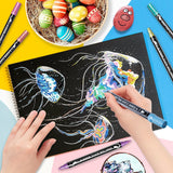 28 Metallic Colors Acrylic Paint Markers, Dual Tip Acrylic Paint Pens for Rock Painting, Black Paper, Wood, Canvas, Stone, Glass, Ceramic, DIY Crafts Making Art Supplies (Brush Tip and Round Tip) TANMIT