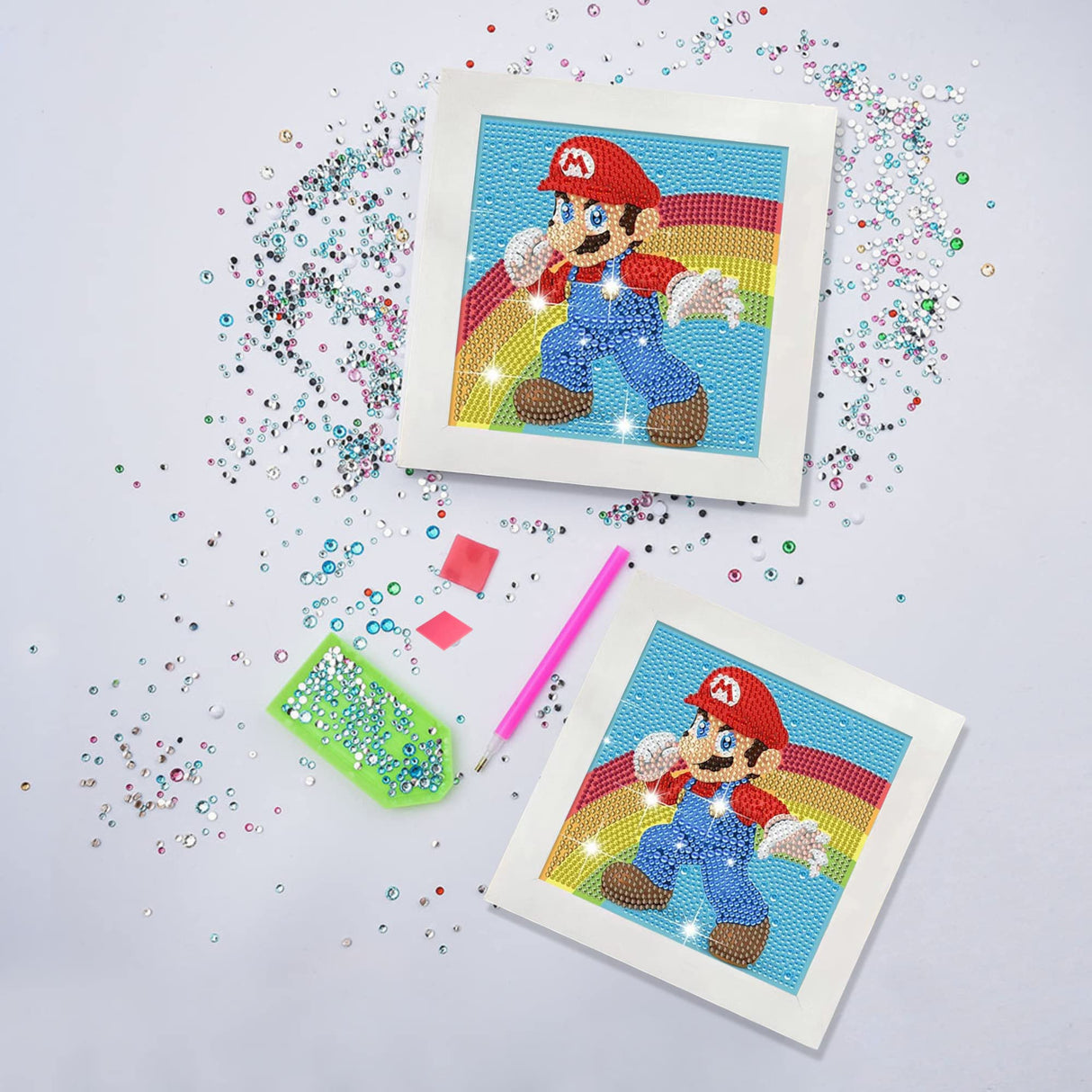 USACRAFT Cute Diamond Painting Kits Large 7x7 Natural Wooden Frame, Mosaic Kits, Sparkling Crystal Gems, Pen, Arts & Crafts Tray, Gum. Famous Characters.Art Painting Kit USACRAFT