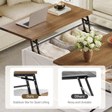 RALGEND Farmhouse Lift Top Coffee Table with Storage, Square Wooden Center Table with Drawers for Living Room, Rustic Coffee Table with Hidden Compartment, White and Walnut