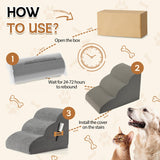 Romrol Dog Stairs Ramp for Beds Couches, Extra Wide Pet Steps with Durable Non-Slip Waterproof Fabric Cover, Dog Slope Stairs for Small Dogs and Cats or Pets Friendly, 3-Tiers ROMROL