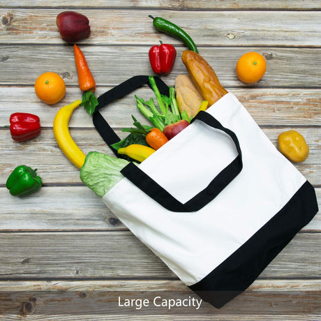 TOPDesign 1 | 3 | 6 | 12 | 24 Pack Super Strong Large 12oz Cotton Canvas Tote Bag, Reusable Grocery Shopping Fashionable Two-Tone Cloth Bags for Crafts, DIY Your Creative Designs (Pack of 1) TOPDesign