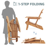 Wooden Folding Adirondack Chair Set of 2, Half Pre-Assembled Wood Lounge Chair for Outdoor Patio Garden Lawn Backyard Deck Pool Beach Firepit Light Brown Wood-Natrl