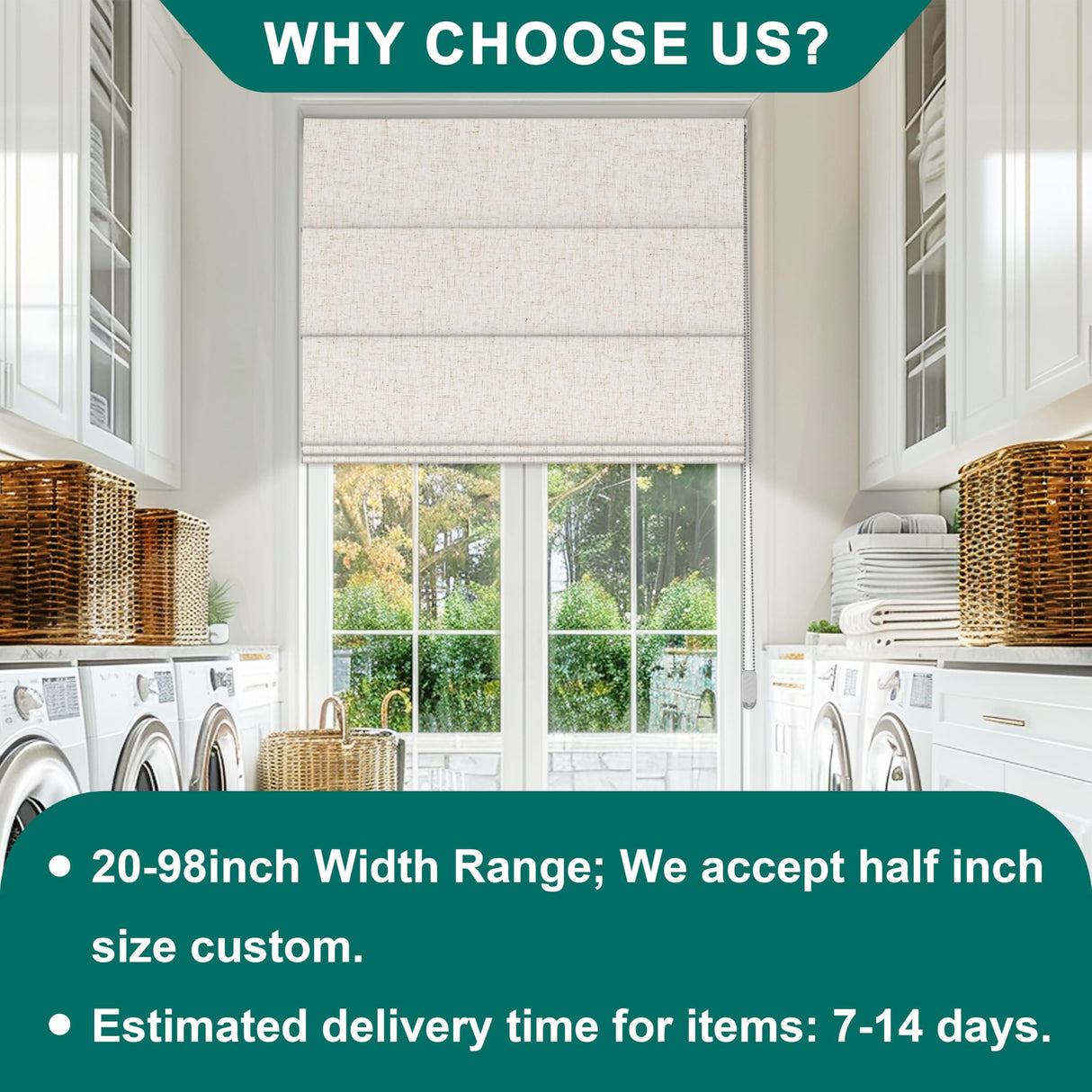 BERISSA Roman Shades for Windows, Blackout Roman Blinds,Room Darkening Thermal Insulated Window Shades for Home Living Room Bedroom,Linen Beige,Custom Size BERISSA