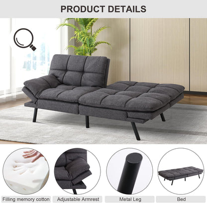 MUUEGM Futon Sofa Bed Couch Convertible Futon Memory Foam Futon Couch Bed Modern Sofa Couch Love Seat Sleeper Sofa for Small Space,Living Room,Office,Adjustable Backrests&Armrests Sofabed,Dar - WoodArtSupply