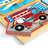 Melissa & Doug Natural Play Wooden Puzzle: Ready, Set, Go (Four 4-Piece Vehicle Puzzles) Melissa & Doug