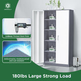 Greenvelly Metal Garage Storage Cabinet, 72”Locking Steel Storage Cabinet with 2 Doors and 4 Adjustable Shelves, Metal Tool Cabinets, Metal File Cabinet with Lock for Home Office, School(Gray White) Greenvelly