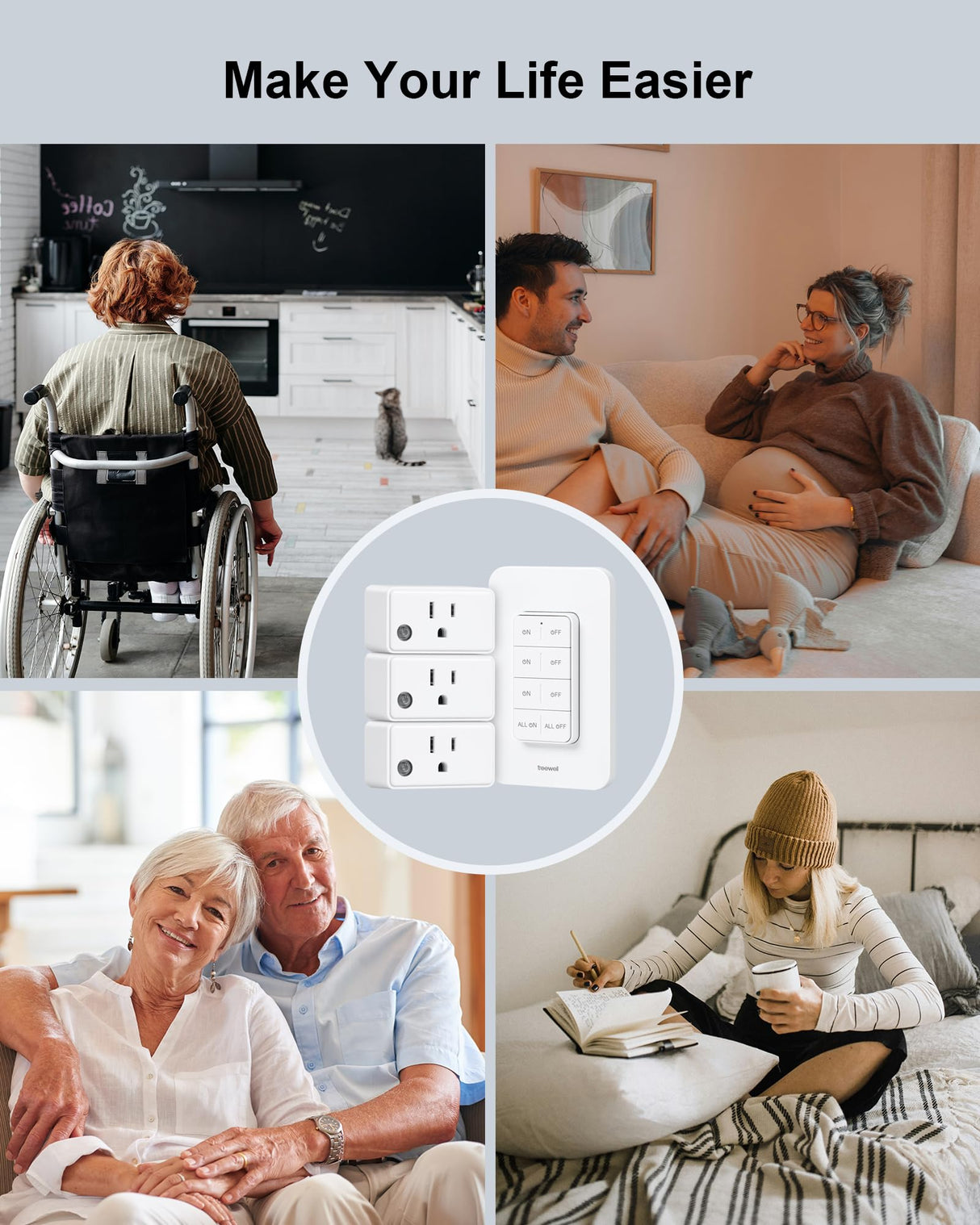 TREEWELL Remote Control Outlet Wireless Wall Mounted Light Switch, Programmable and Expandable Remote Light Switch Kit, No Wiring Needed, 200 Ft RF Range, 15A/1875W, Compact Design, ETL Listed treewell