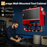 Spampur Power Tool Organizer Wall Mount with Charging Station,Garage Metal Cabinet 15 Min Quick Assembly & Max 150lb load with 6 Outlet Power Strip, 8 Slots Cordless Drill for Workshop/Shed/Tool Room Spampur