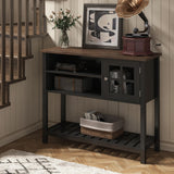 ChooChoo Farmhouse Coffee Bar Cabinet, Buffet Cabinet with Storage, Sideboard Buffet Cabinet with Glass Door, Console Table for Kitchen, Hallway, Entrance, Black ChooChoo