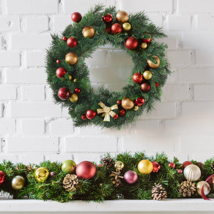 Deluxe Evergreen Pine Wreath | 24" Wide | 150 Lifelike Green Tips | Indoor/Outdoor Use | Holiday Xmas Accents | Front Door | Christmas Wreaths | Home & Office Decor