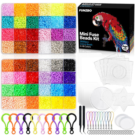 FUNZBO 28000 2.6mm Mini Size Fuse Beads Set - 48 Colors, Toys and Crafts, Arts and Crafts, Kids Room Decorations, Gifts for Girls, Boys, Kids and Teens (Non Standard Size) FUNZBO