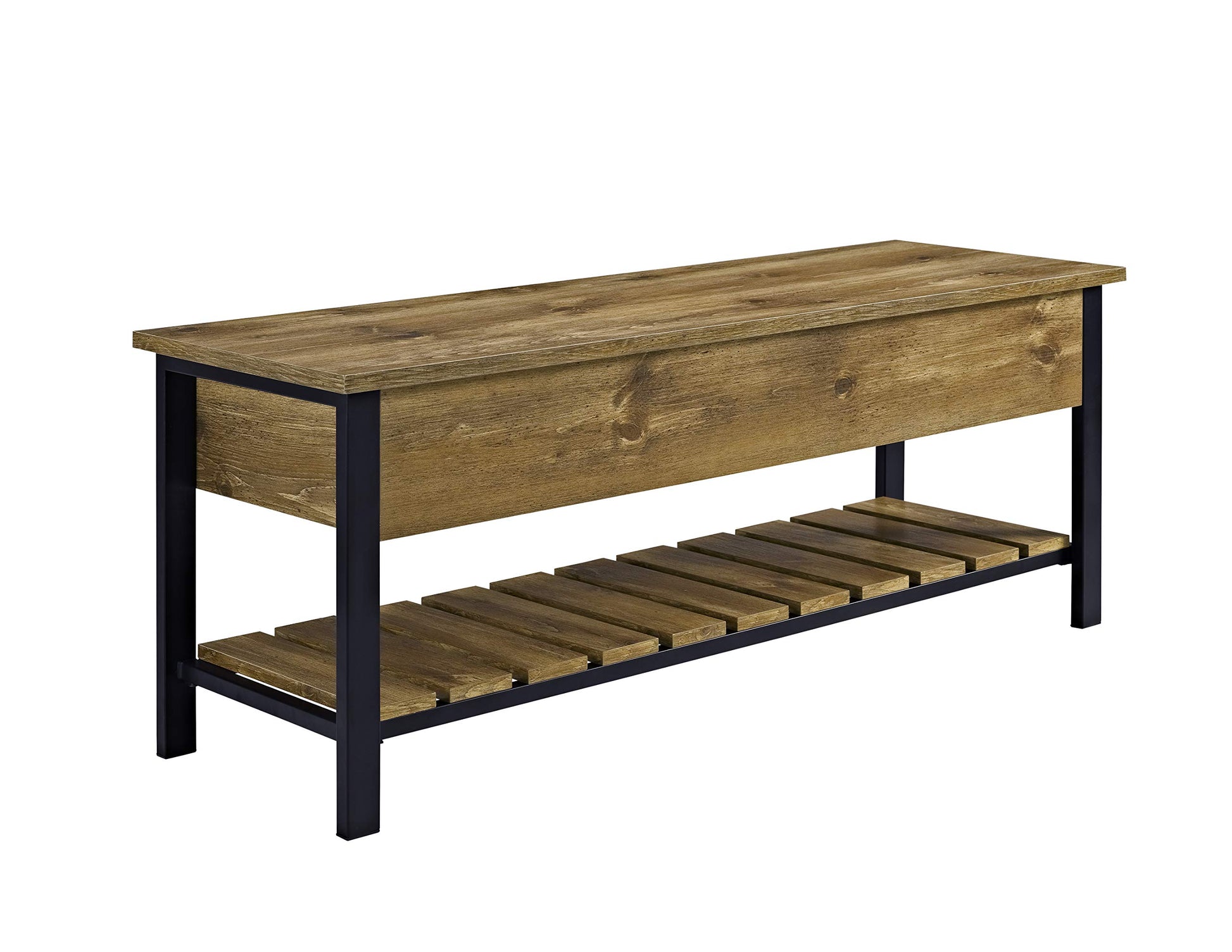 Walker Edison Julian Rustic Farmhouse Lift Top Entry Bench with Bottom Rack, 48 Inch, Barnwood - WoodArtSupply