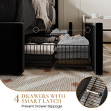 SHA CERLIN King Size Platform Bed Frame with 4 Storage Drawers, Vertical Channel Tufted Adjustable Headboard, Velvet Upholstered, Wooden Slats Support, No Box Spring Needed, Easy Assembly, Black SHA CERLIN