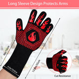BBQ Fireproof Gloves, Grill Cut-Resistant Gloves 1472°F Heat Resistant Gloves, Non-Slip Silicone Oven Gloves, Kitchen Safe Cooking Gloves for Oven Mitts,Barbecue,Cooking, Frying,13.5 Inch-Red DKHDBD