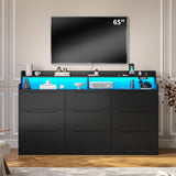 DurayLoly Modern Dresser for Bedroom with LED Light, 9 Drawer Black Dresser with Charging, Wooden Chest of Drawers, Large TV Stand for Bedroom DurayLoly
