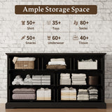 Farmhouse 7 Drawers Dresser for Bedroom, 57" Wide Modern Chest of Drawers with Deep Drawers & Bar Handles, Rustic Wood Dresser TV Stand, Wooden Closet Storage Organizer for Living Room, Hallway, Black Xixini