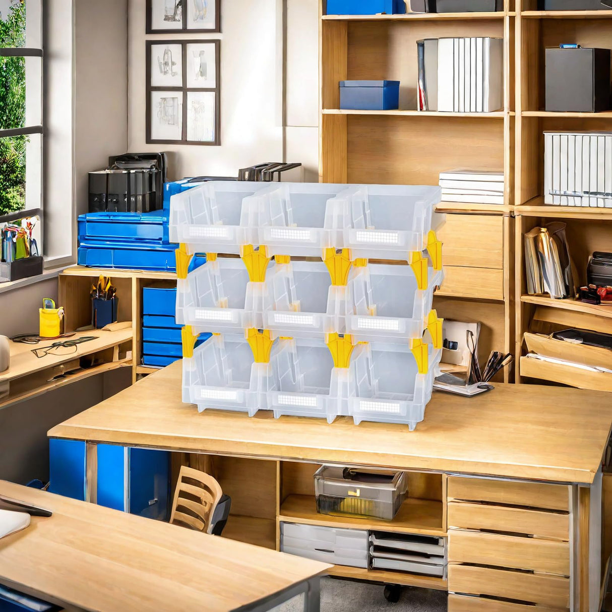 AERCANA Plastic Garage Stacking Hanging Storage Bins,5-1/3"X4-1/5 X3,Clear,9 pack AERCANA