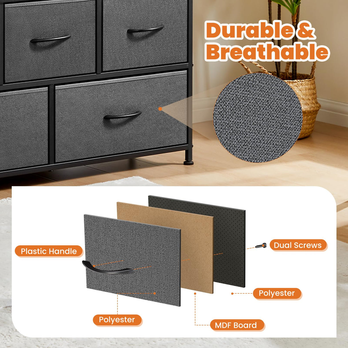 Sweetcrispy Dresser, Dresser for Bedroom Furniture, Storage Drawers, TV Stand Fabric Storage Tower with 5 Drawers, Chest of Drawers with Wooden Top for TV up to 45 inch, for Kids Room, Entryway Sweetcrispy