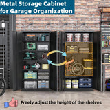 Oasecrilio Metal Storage Cabinet with 5 Adjustable Shelves, Garage Storage Cabinet with Lock, Kitchen Pantry Storage Cabinet, File Storage Cabinet, Filing Cabinets for Home Office, 71'H, Black Oasecrilio