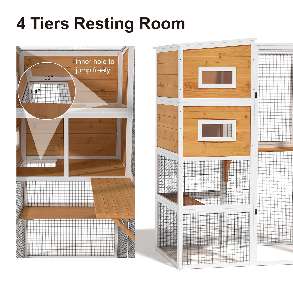 TIMHAKA Catio Outdoor Cat Enclosure, Large 4 Tiers Cat Catio Connect to Window for Outdoor Indoor Cats with Weatherproof Roof, Resting Rooms, Platforms, Large Door, 76" L x 32.9" W x 70.8" H, White TIMHAKA