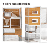 TIMHAKA Catio Outdoor Cat Enclosure, Large 4 Tiers Cat Catio Connect to Window for Outdoor Indoor Cats with Weatherproof Roof, Resting Rooms, Platforms, Large Door, 76" L x 32.9" W x 70.8" H, White TIMHAKA
