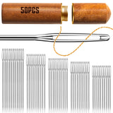 50 PCS Large Eye Embroidery Needles, 5 Sizes, Stainless Steel Yarn Knitting Needles for Hand Sewing (Pointed) KATIZO