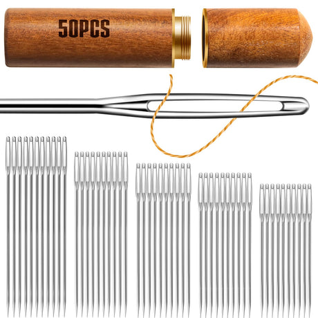 50 PCS Large Eye Embroidery Needles, 5 Sizes, Stainless Steel Yarn Knitting Needles for Hand Sewing (Pointed) KATIZO