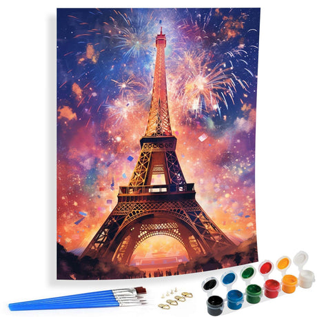 SKRYUIE Paint by Numbers Kit for Adults Beginner Paris Tower, Acrylic Fireworks Oil Painting by Numbers Kits with PaintBrushes Paintwork Art Crafts Canvas for Home Decor 16x20 inch / 40x50 cm SKRYUIE
