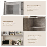 GarveeHome 67" Tall Kitchen Hutch Storage Cabinet, Farmhosue Coffee Bar Cabinet with 3 Drawers and LED Lights, Freestanding Food Pantry with Countertop for Living Room, Dining Room, Grey GarveeHome